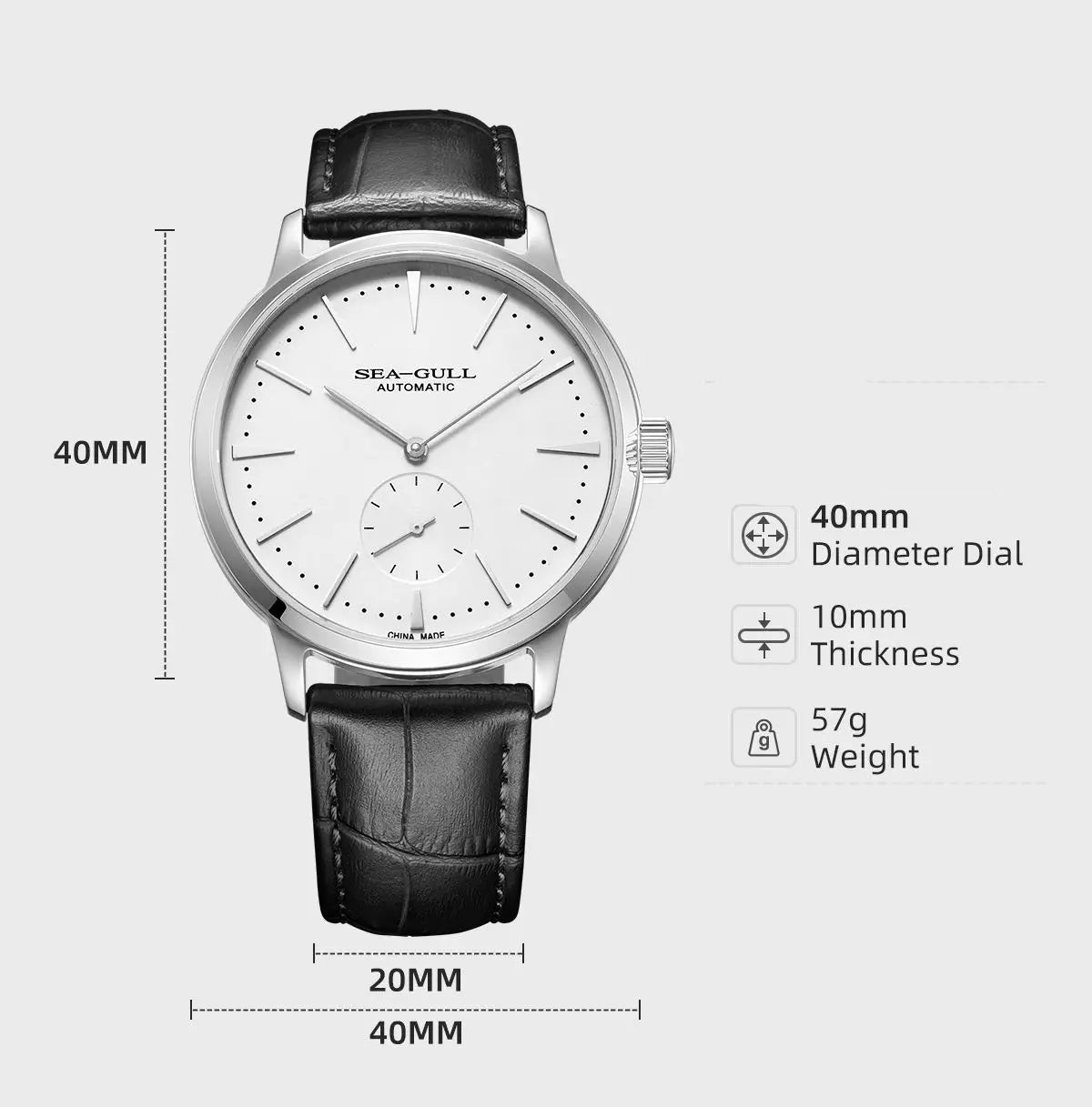 Sea-Gull 6075 Automatic Business Watch – ST17 Movement, Sapphire Crystal, 40mm Stainless Steel Case, 50m Water Resistant