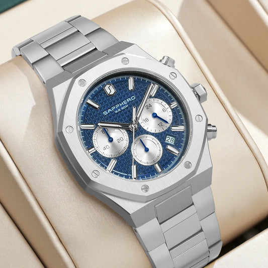 SAPPHERO Men's Watch Waterproof watch Chronograph function Date Glowing Hands Stainless Steel Watch Business  Watch For Men Gift
