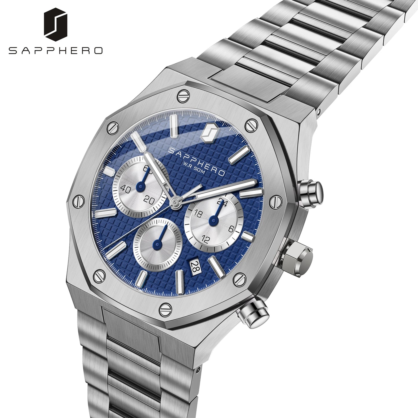 SAPPHERO Men's Watch Waterproof watch Chronograph function Date Glowing Hands Stainless Steel Watch Business  Watch For Men Gift
